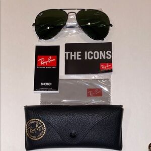 Ray-Ban Aviator Green Lenses Unisex Black Metal Frame Sunglasses UV Protec 58 14